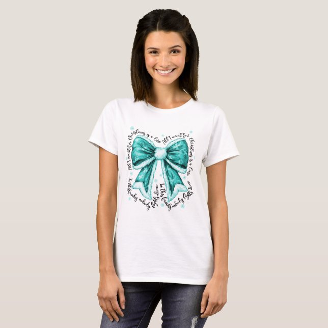 Ovarian Cancer Cure Christmas Bow Shirt (Front Full)
