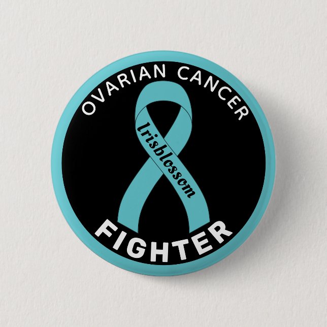 Ovarian Cancer Fighter Ribbon Black Button (Front)