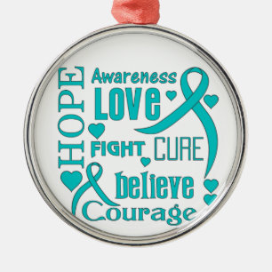 Ovarian Cancer Hope Words Collage Metal Tree Decoration