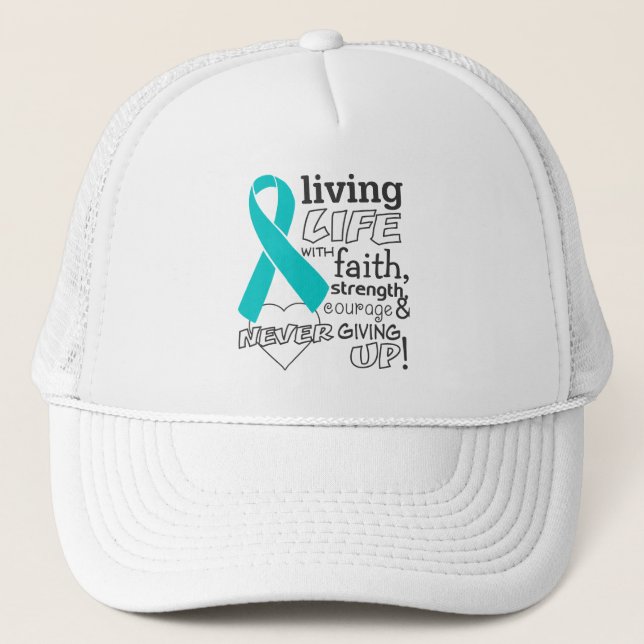 Ovarian Cancer Living Life With Faith Trucker Hat (Front)