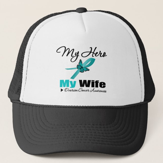 Ovarian Cancer My Hero My Wife Trucker Hat (Front)