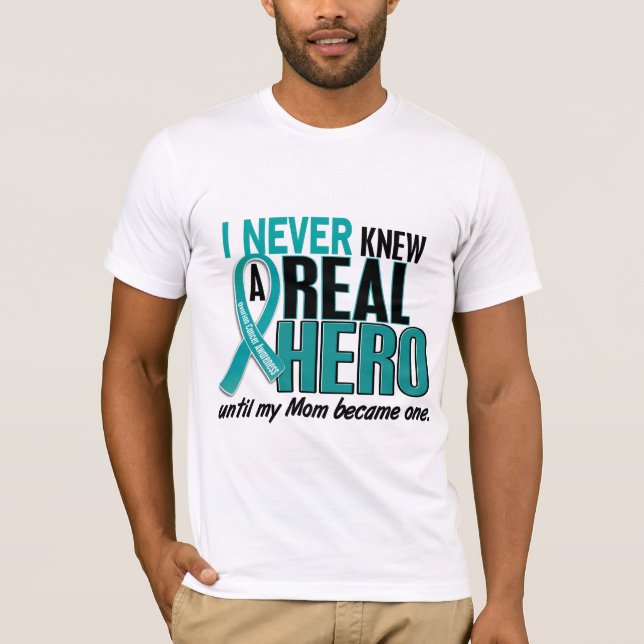 Ovarian Cancer NEVER KNEW A HERO 2 Mum T-Shirt (Front)