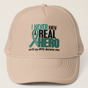 Ovarian Cancer NEVER KNEW A HERO 2 Wife Trucker Hat