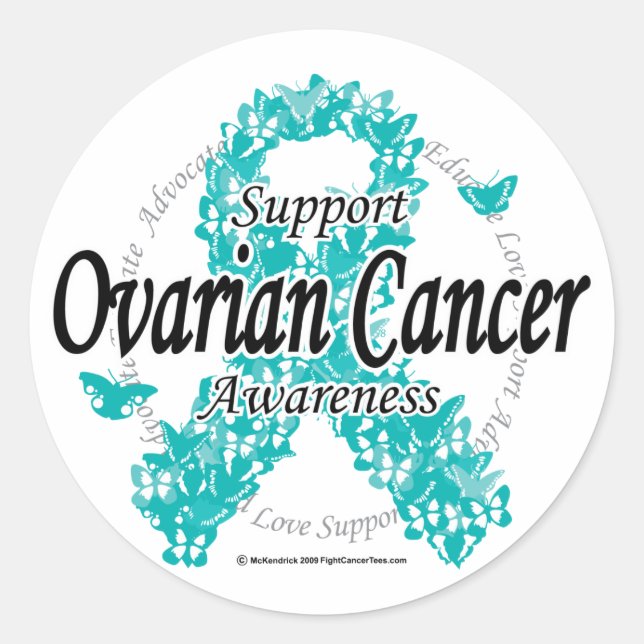 Ovarian Cancer Ribbon of Butterflies Classic Round Sticker (Front)