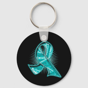 Ovarian Cancer Slogan Watermark Ribbon Key Ring