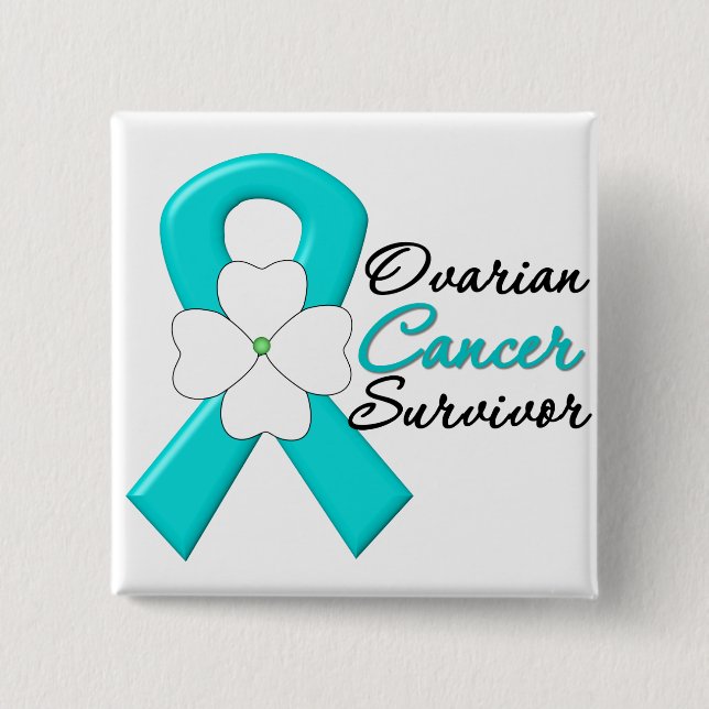 Ovarian Cancer Survivor Flower Ribbon 15 Cm Square Badge (Front)