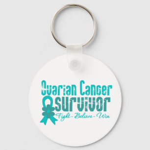 Ovarian Cancer Survivor Flower Ribbon Key Ring