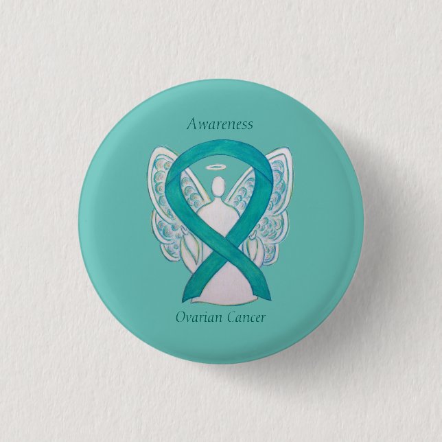 Ovarian Cancer Teal Awareness Ribbon Angel Pin (Front)
