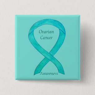 Ovarian Cancer Teal Awareness Ribbon Custom Pin