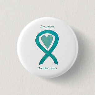 Ovarian Cancer Teal Awareness Ribbon Heart Pin