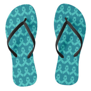 Ovarian Cancer Teal Ribbon Flip Flops