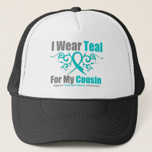 Ovarian Cancer Teal Tribal Ribbon Cousin Trucker Hat