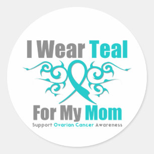 Ovarian Cancer Teal Tribal Ribbon Mum Classic Round Sticker