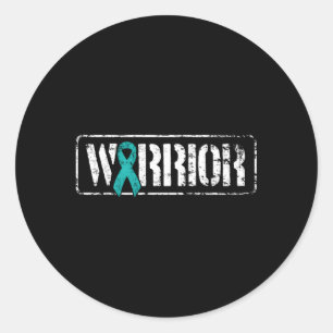 Ovarian Cancer Warrior Teal Military Style Awarene Classic Round Sticker