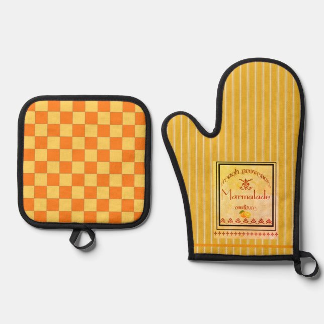 Oven Mitt and Pot Holder Orange Yellow  Oven Mitt & Pot Holder Set (Front)