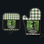 Oven Mitt and Pot Holders Oven Mitt & Pot Holder Set<br><div class="desc">Painted Wickedly Good Witch Green Gingham Plaid Oven Mitt and Pot Holder Set - This Oven Mitt and Pot Holder Set features a green and black painting of a witch in an enchanted forest on top of a white and green gingham chequered plaid pattern. Designed for those who loves dark...</div>