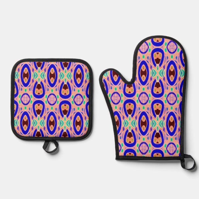 Oven Mitt & Pot Holder, A classic fabric pattern Holder Set (Front)