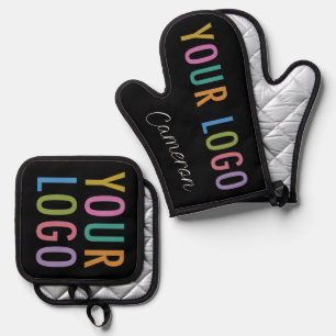 Oven Mitt Pot Holder Set Custom Printed Logo Black