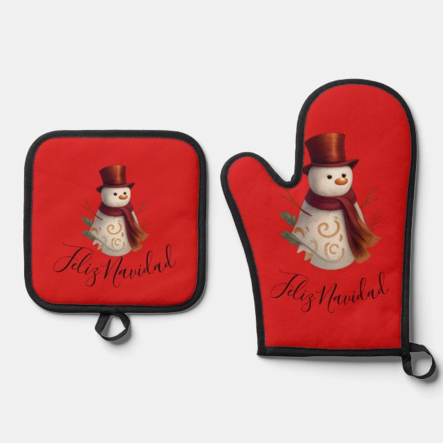 Oven Mitt & Pot Holder Set - Feliz Navidad (Front)
