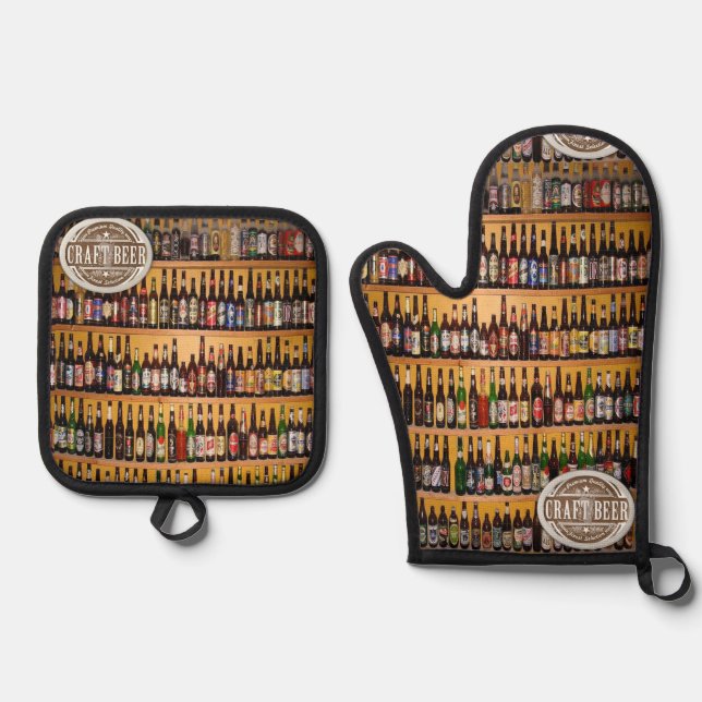 Oven Mitt & Pot Holders Beer Bottles Holder Set (Front)