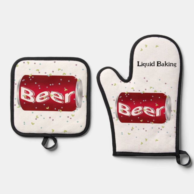 Oven Mitt & Pot Holders Beer Liquid Baking Holder Set (Front)