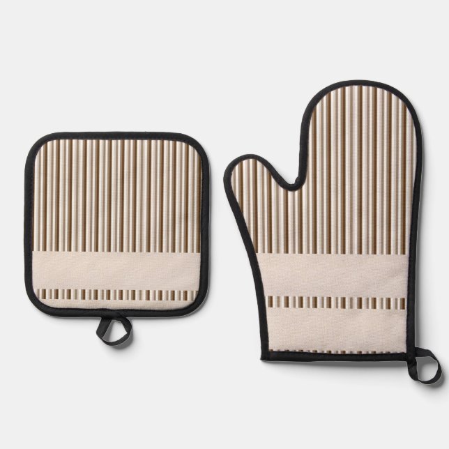 Oven Mitt & Pot Holders Brown & White Stripe Holder Set (Front)