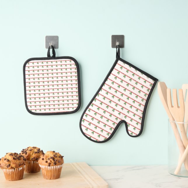 Oven Mitt & Pot Holders Cactus Orange Flowers  Holder Set (Insitu(Hanging))