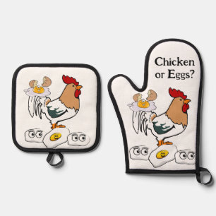 Oven Mitt & Pot Holders Chicken or Eggs Oven Mitt & Pot Holder Set