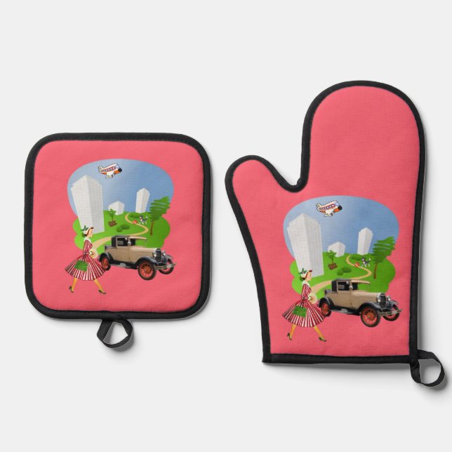 Oven Mitt & Pot Holders Lady Dog  Holder Set (Front)