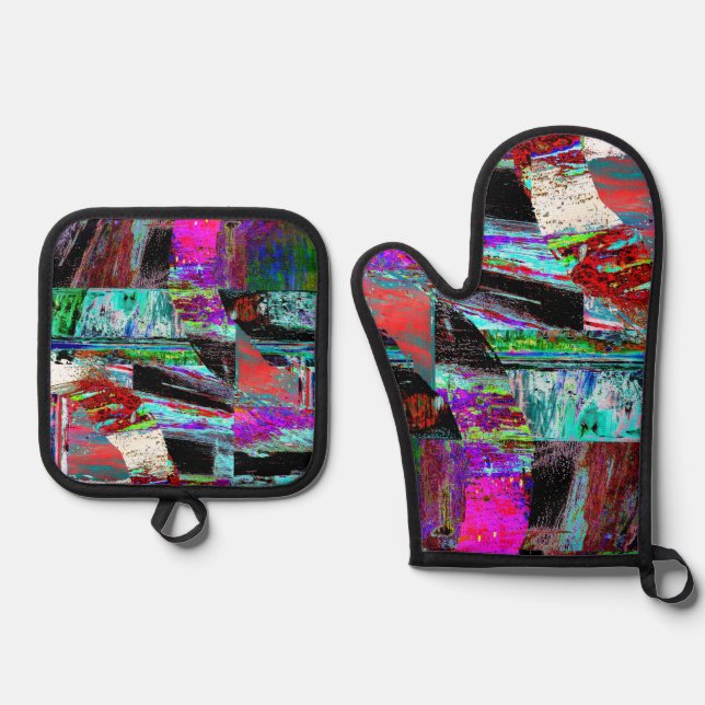 Oven Mitt & Pot Holders – Neon Pulse Oven Mitt & Pot Holder Set (Front)