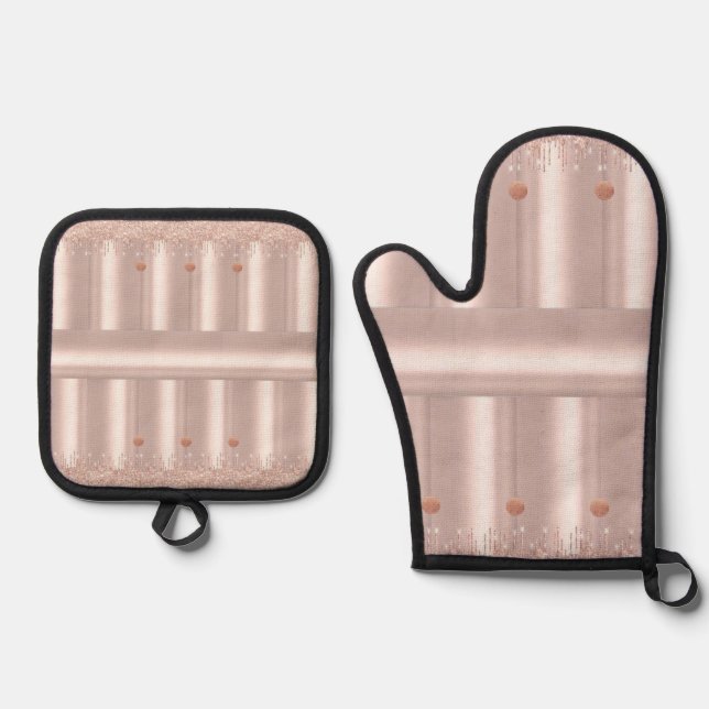 Oven Mitt & Pot Holders Soft Pink Glitter     Holder Set (Front)