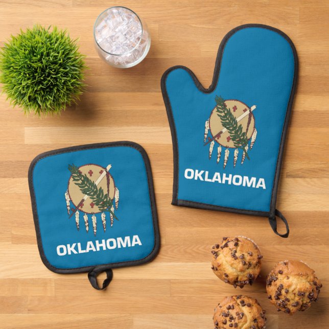 Oven Mitt, Pot Holders with flag of Oklahoma, US Oven Mitt & Pot Holder Set (Top Down)