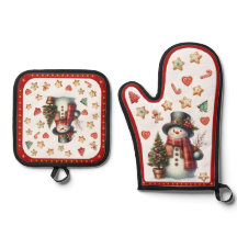 Oven Mitt Snowman and Christmas Cookies Red