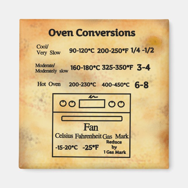 Oven temperature conversion chart magnet (Front)