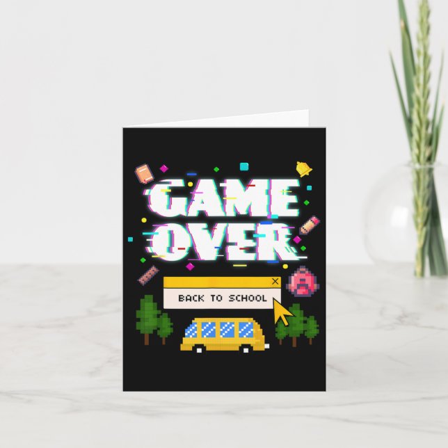 Over Back To School Funny Retro Gamer Teacher Stud Card (Front)