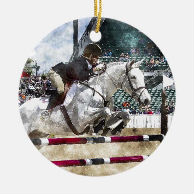 Over Easy Hunter Jumper Show Jumping Ceramic Tree Decoration (Front)