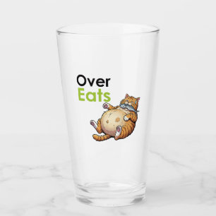 Over Eats - Funny Fat Cat Eating Fish Cartoon Glass