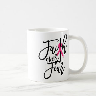 Over Fear Cross Breast Cancer Awareness Christian Coffee Mug