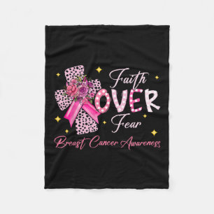Over Fear Cross Pink Ribbon Christian Breast Cance Fleece Blanket