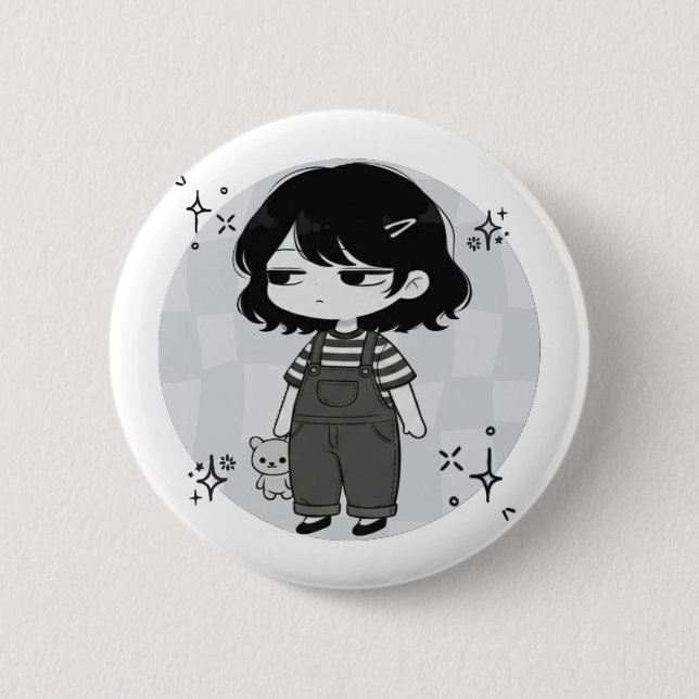 Over It Round Aesthetic Chibi Girl Illustration 6 Cm Round Badge (Front)