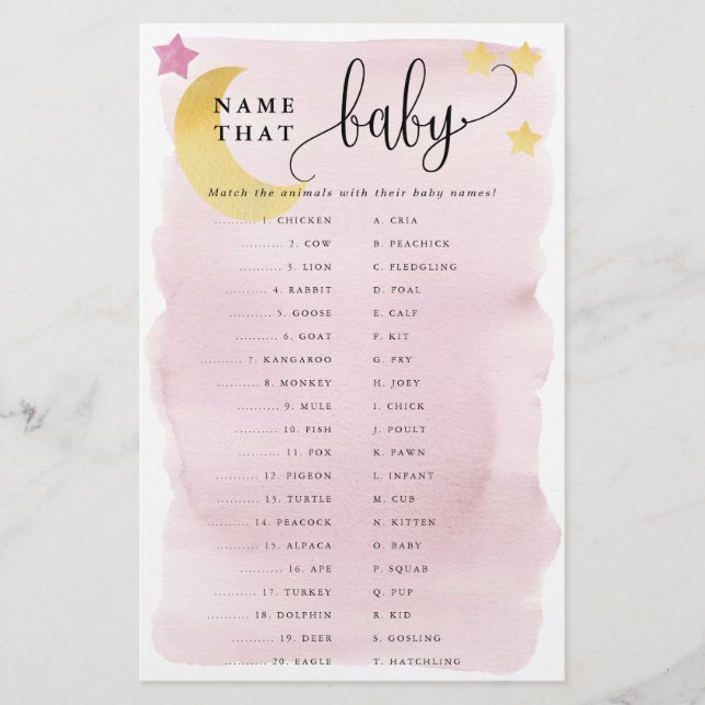 Over Moon Animal Matching Paper Game Card-Pink (Front)