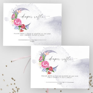Over moon flowers baby shower diaper raffle  enclosure card