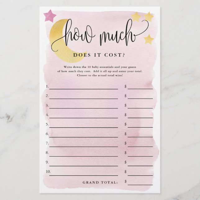 Over Moon, How Much is It-Pink Paper Game Card (Front)