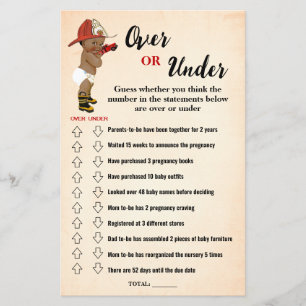 Over or Under AA Firefighter Baby Shower Game Card