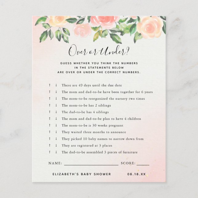 Over or Under | Baby Shower Game (Front)