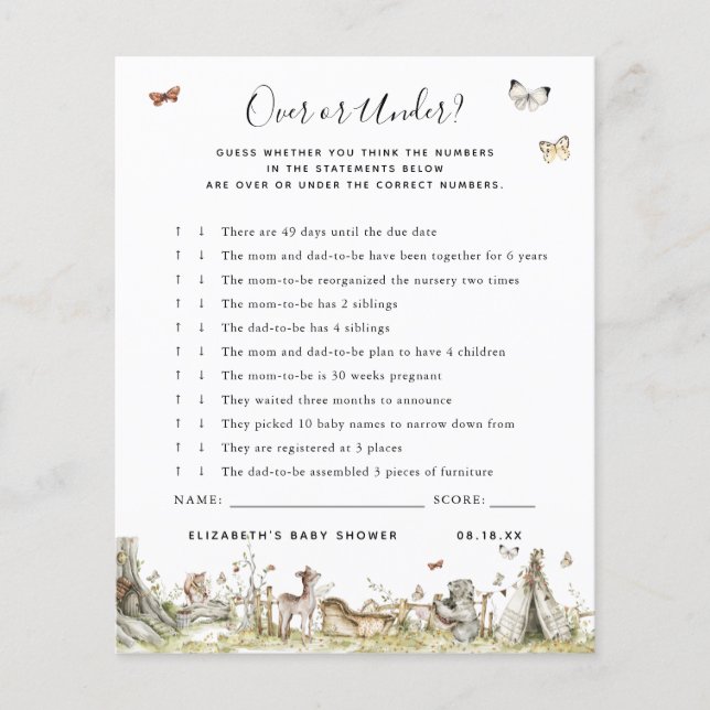Over or Under | Baby Shower Game (Front)