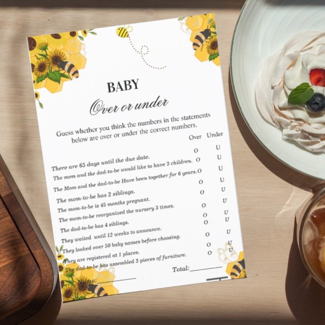Over or under baby shower game bee themes (Creator Uploaded)