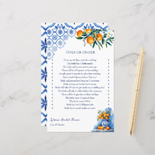 Over or Under blue talavera bridal shower games