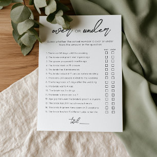 Over or Under Bridal Shower Editable game card