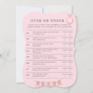 Over or Under Bridal Shower Game Card